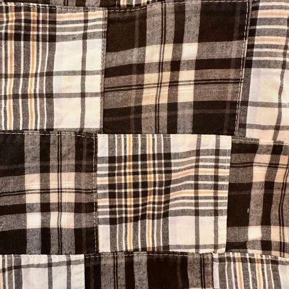 Vtg Mens Y2K Patchwork brown Plaid longer Shorts 100% cotton sz 32 skater grunge - Picture 5 of 9